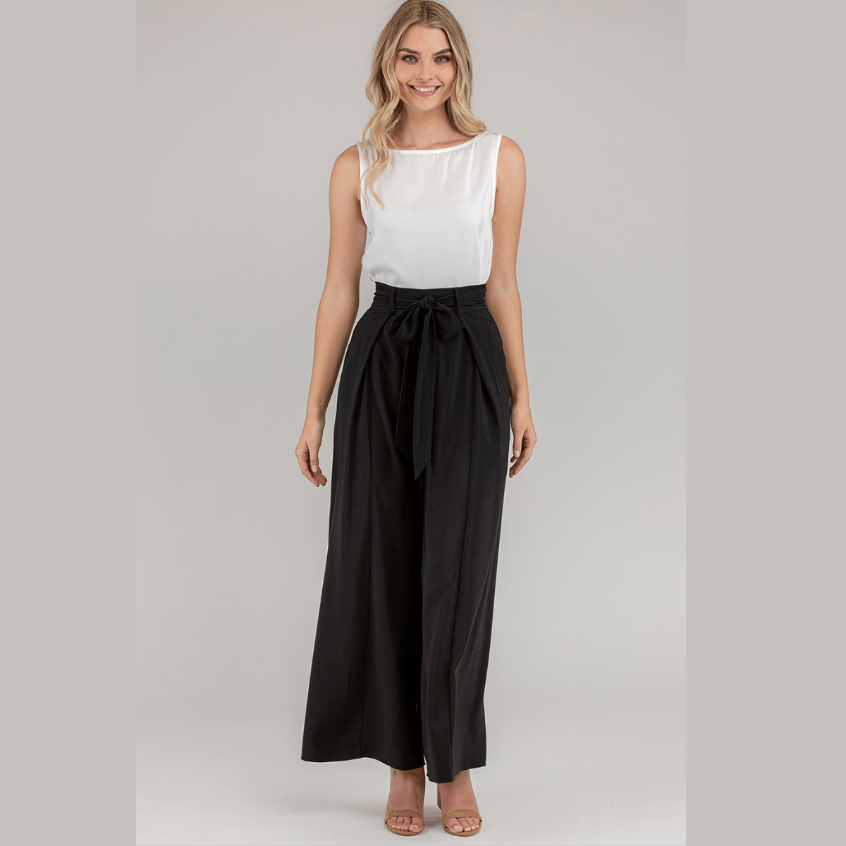 High Waist Pleated Black Wide Leg Pants SPA339A