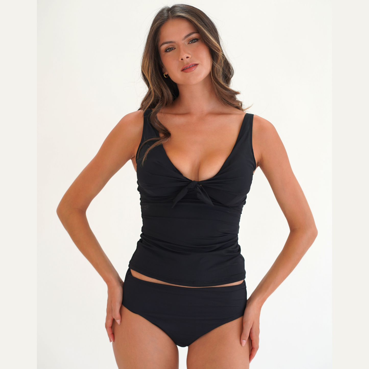 Moontide UW Tie Front Tankini Black M3790CN