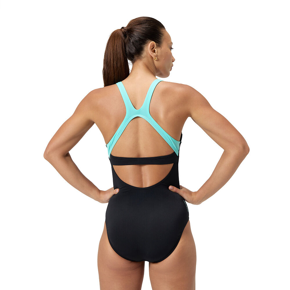 Speedo Black and Green Flex Band Swim Bra One Piece 8/00371300334