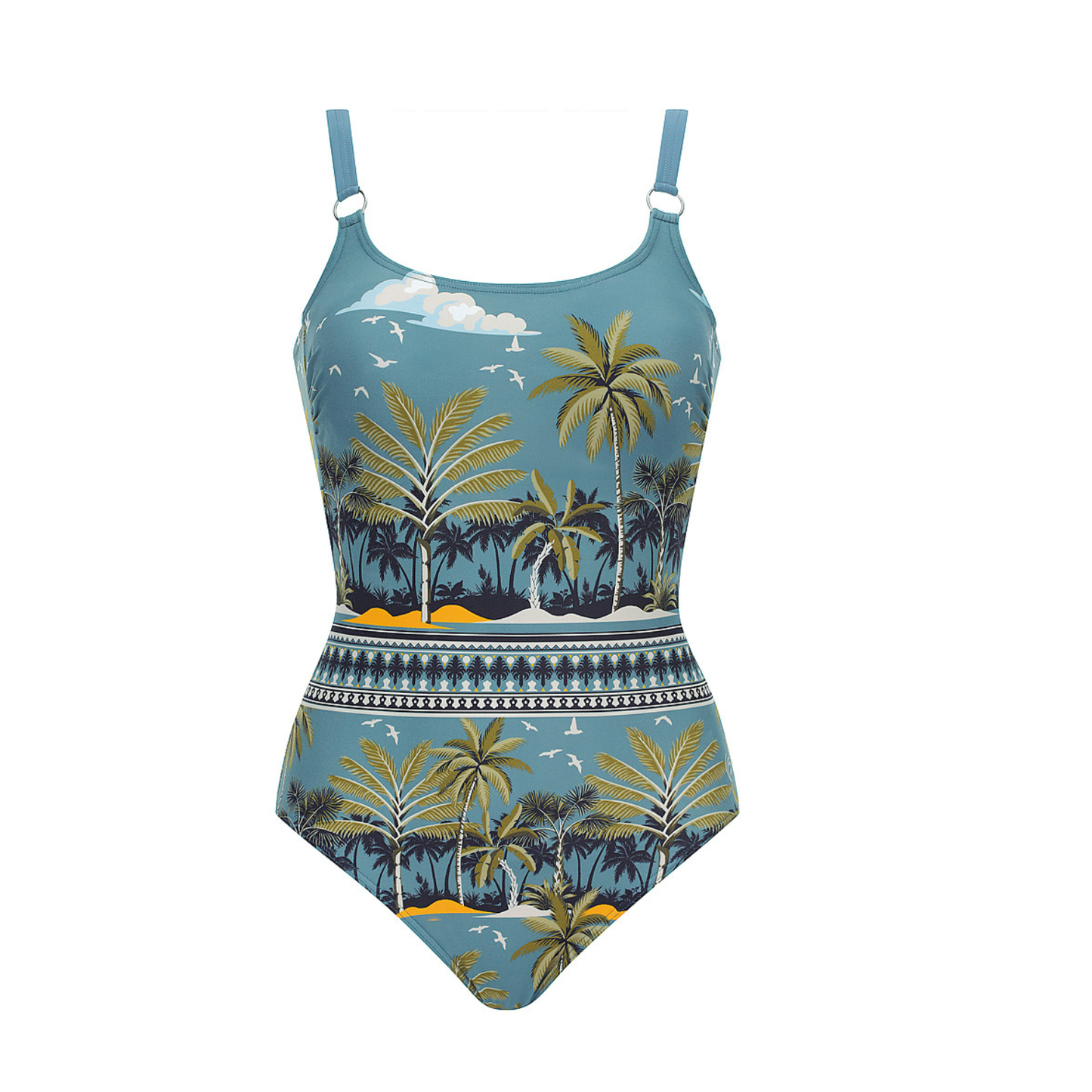 Olympia Teal Tropic Print One Piece 32617