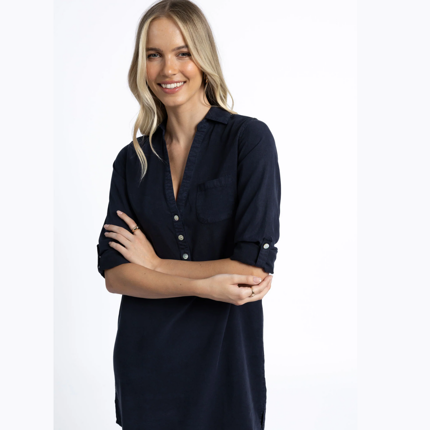Humidity Leni Shirt Navy Lyocell Dress HS25403