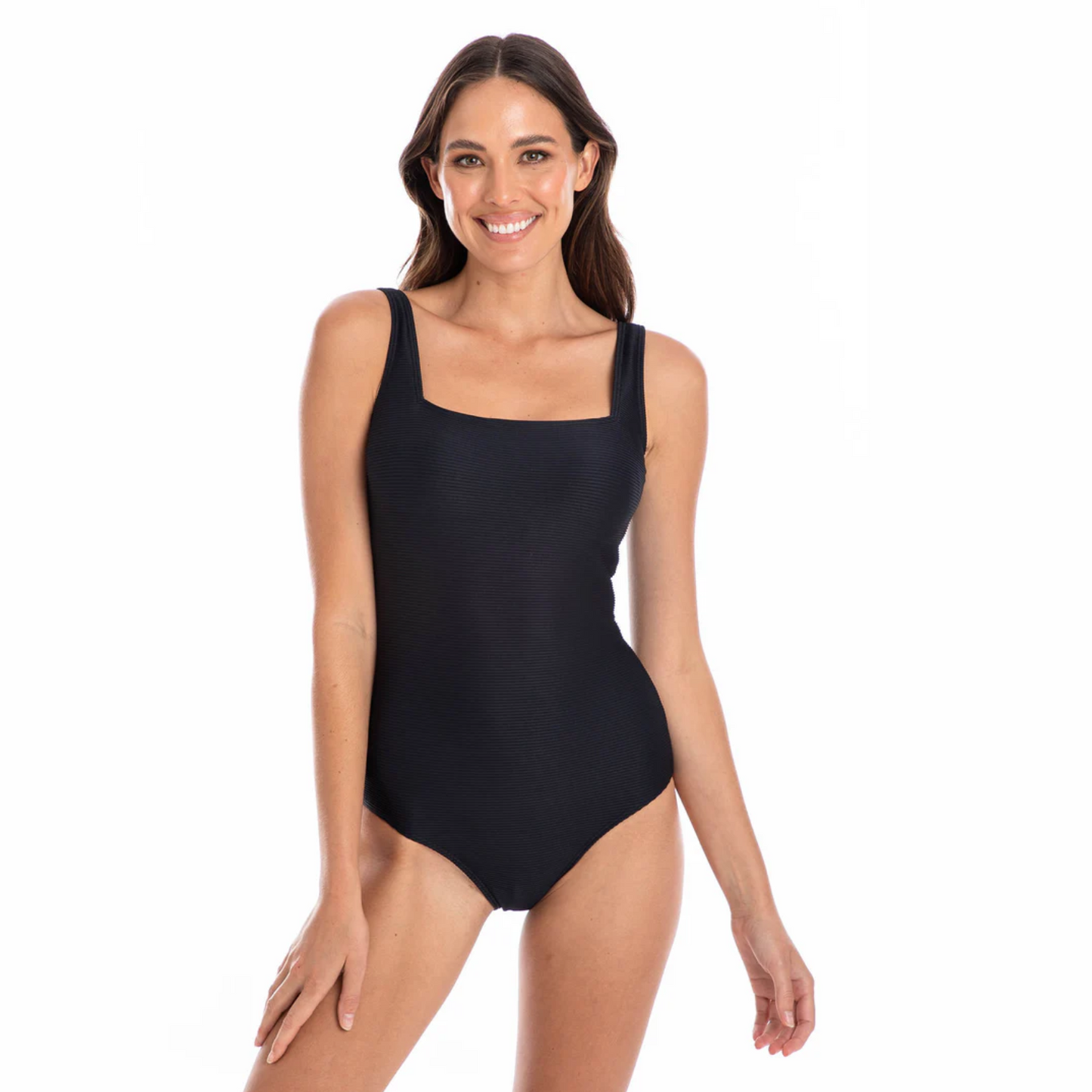Togs Black Ribbed Textured Square One Piece TB06FI