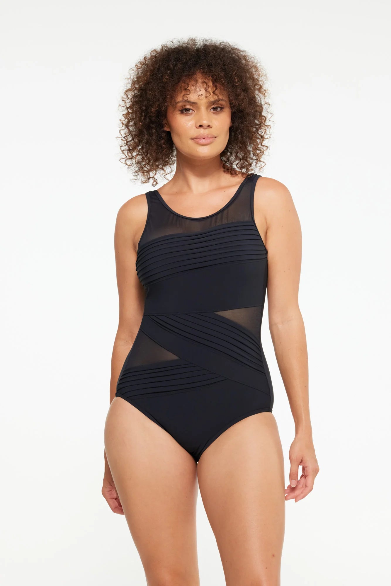 Togs Black Pleated Mesh One Piece SB53FO