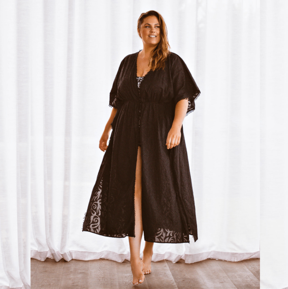Genevieve Black Long Kimono R6461