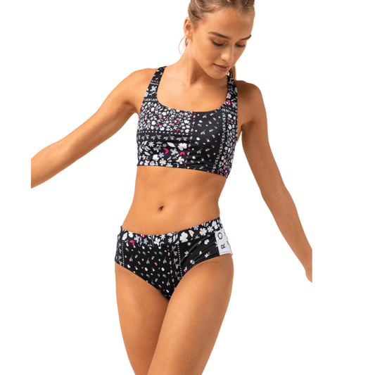 Roxy Fitness Bikini Shorts Flower Line Patchwork 3613376749267