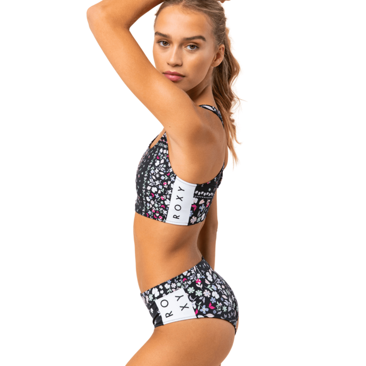 Roxy Fitness Bikini Shorts Flower Line Patchwork 3613376749267
