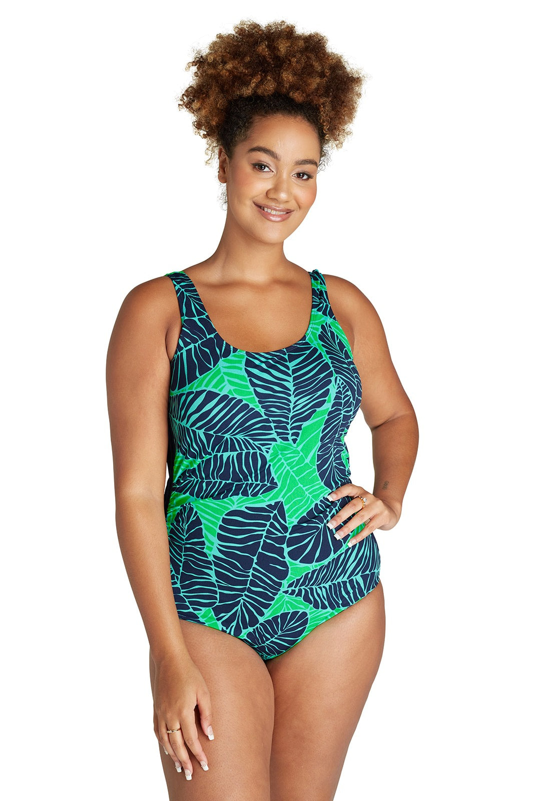 Genevieve Shadow Palms Pin-tuck One Piece CR1-632M-SP