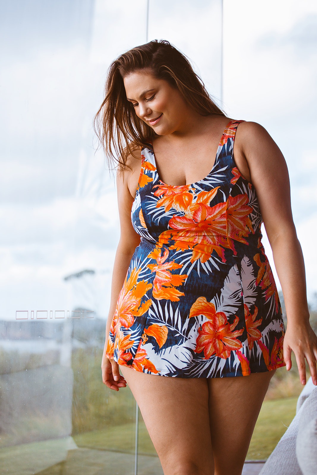 Genevieve Princess Line Swimdress Coral Palms CR22082M-CP