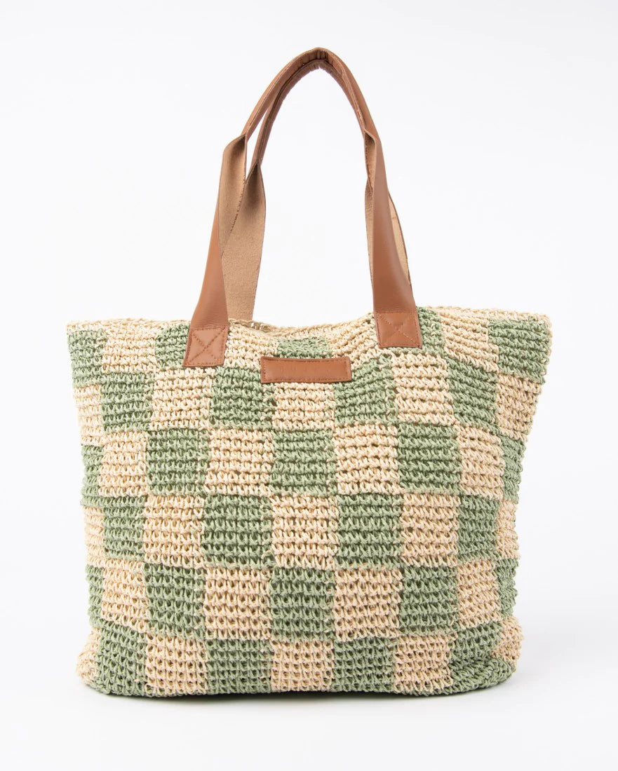 Rusty Natural/Mint Checkmate Straw Beach Bag BFL1162