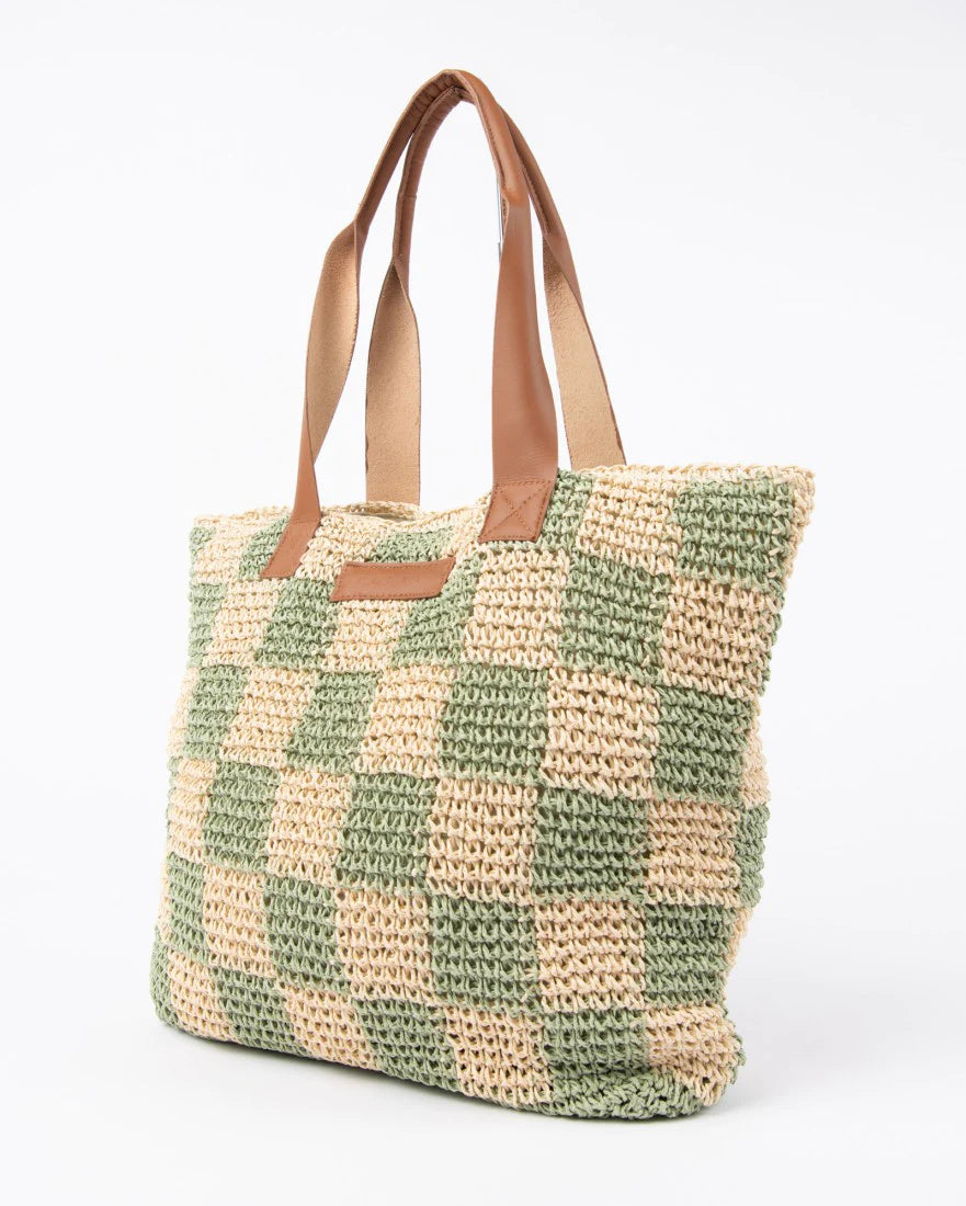 Rusty Natural/Mint Checkmate Straw Beach Bag BFL1162