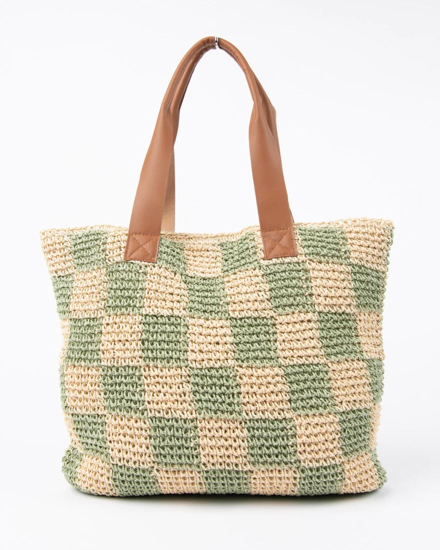 Rusty Natural/Mint Checkmate Straw Beach Bag BFL1162