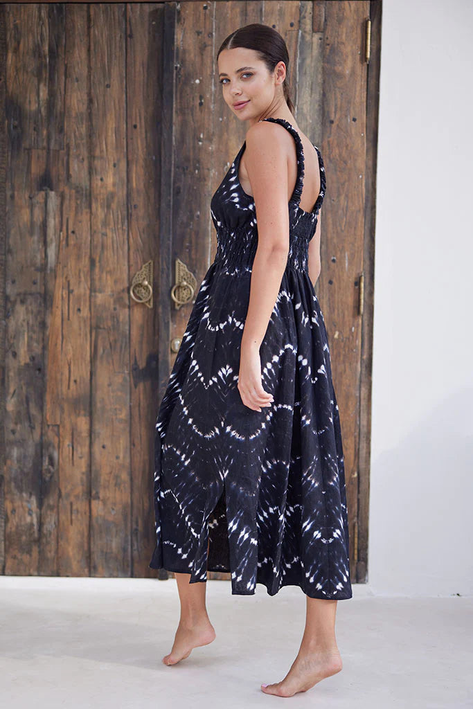 Buddha Wear Black Batik Stefia Midi Dress