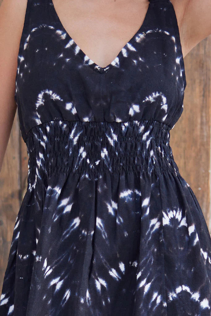 Buddha Wear Black Batik Stefia Midi Dress