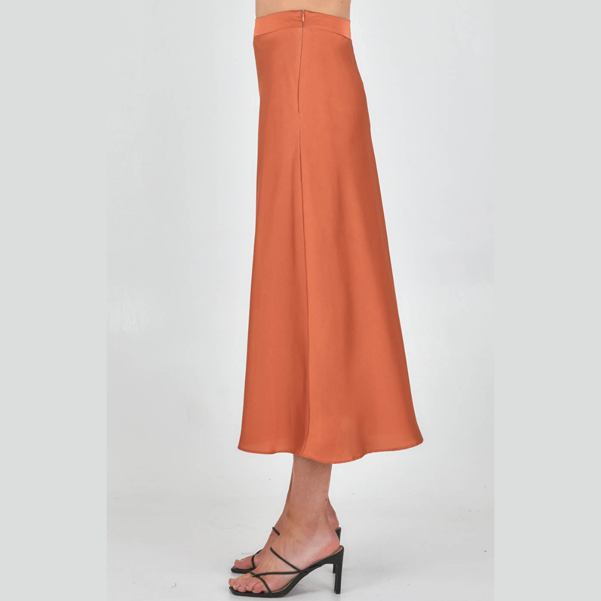 Satin Rust Midi Circle Skirt SSK344A