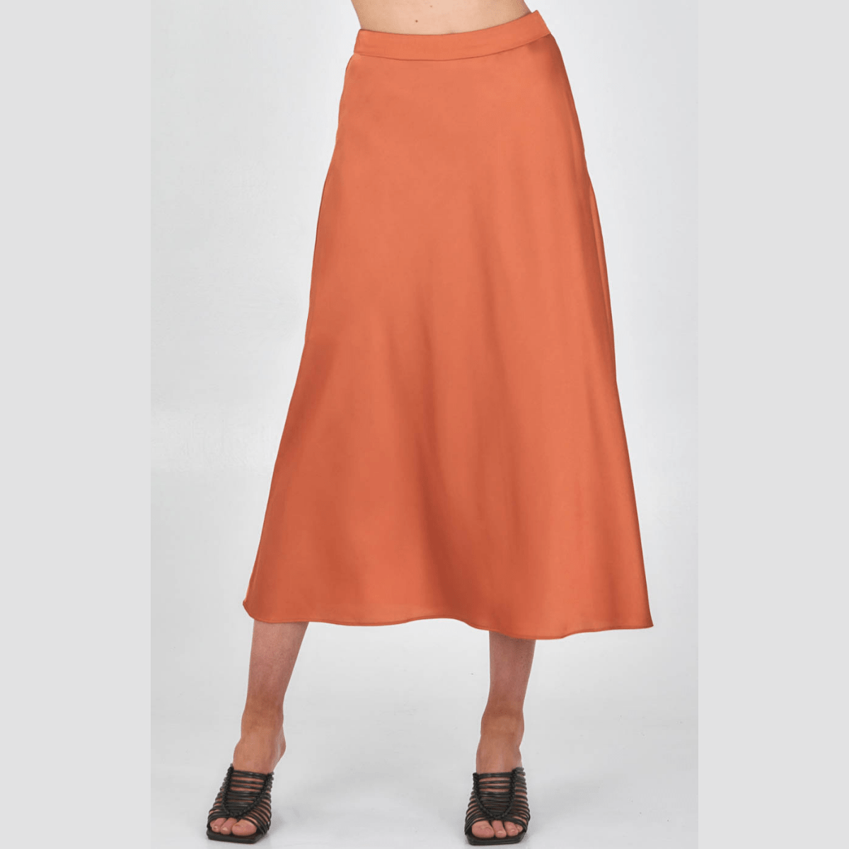 Satin Rust Midi Circle Skirt SSK344A