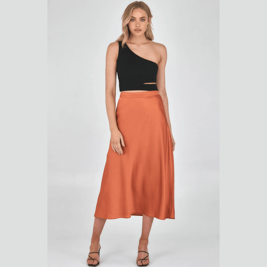 Satin Rust Midi Circle Skirt SSK344A