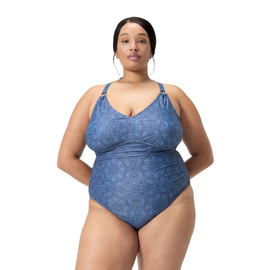 Speedo Shaping Spruce Blue V Neck One Piece 8/00402317555