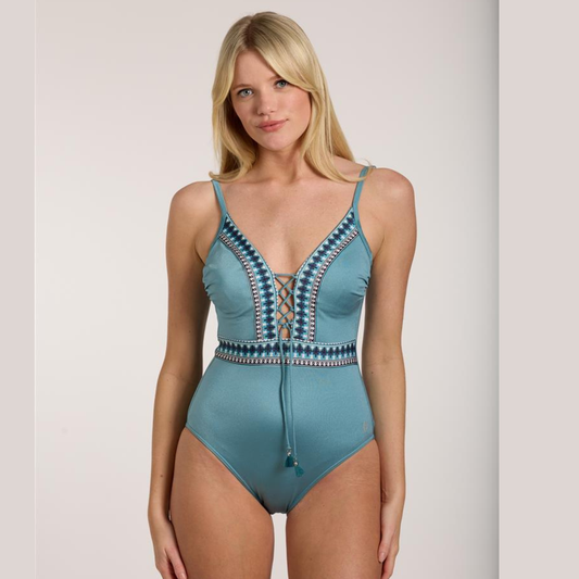 Olympia Lace-up Turqouise One Piece 32616