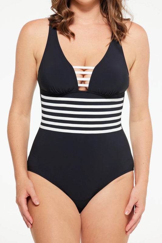 Togs Black V Neck Binding One Piece SB11FO