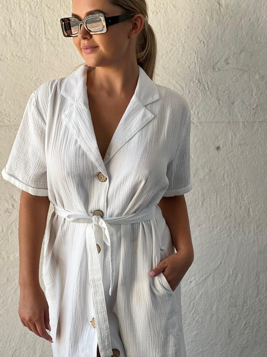 White Closet Poolside White Cotton Shirt Dress TF7418-1