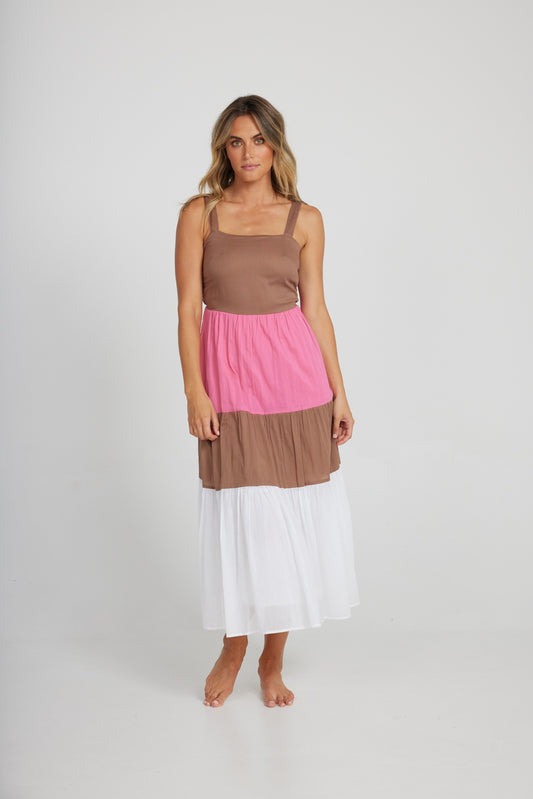 Holiday Carmello Dress Cocoa/ Hot Pink H1135-3