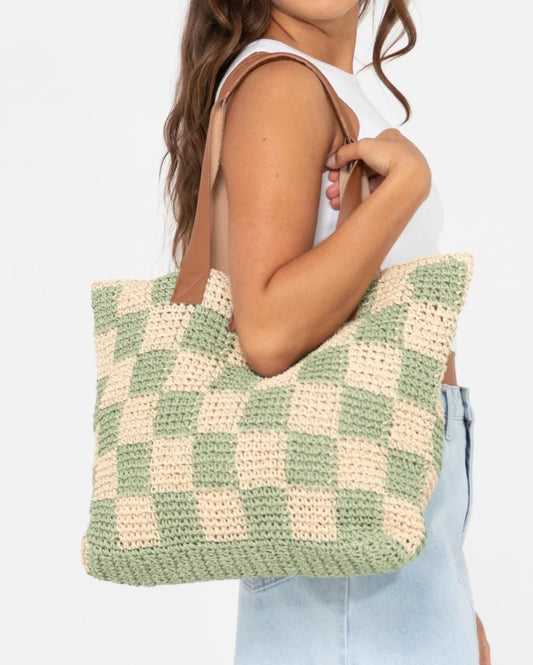 Rusty Natural/Mint Checkmate Straw Beach Bag BFL1162