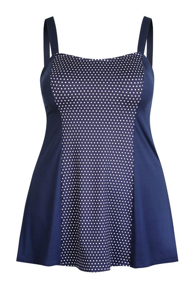 Capriosca Navy and White Dots Wide Strap Swim Dress CRESD79910