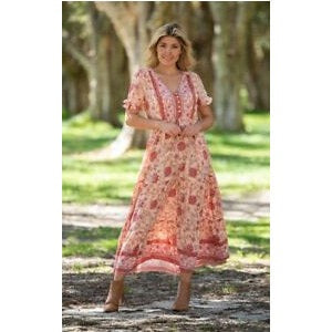 Boho Pink klarise Maxi Dress C020192